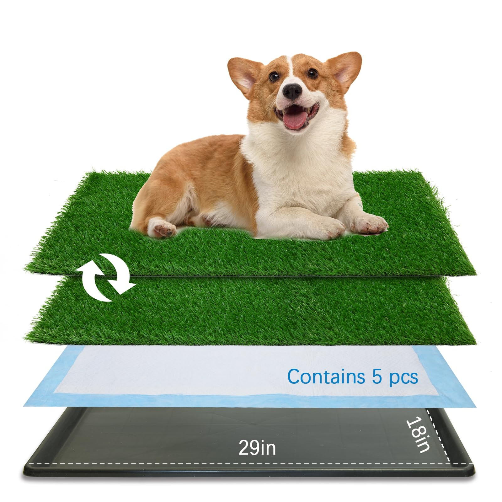 Dog Grass pad with Tray,29”x 18” Indoor Dog Potty with 2 Packs Replacement Artificial Fake Gr... | Amazon (US)