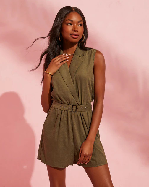 Esparza Sleeveless Belted Romper - Olive Green - SALE | VICI