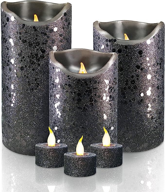 Furora LIGHTING Halloween Decorations Black Flameless Candles Battery Operated, 6 Pack Real Wax G... | Amazon (US)