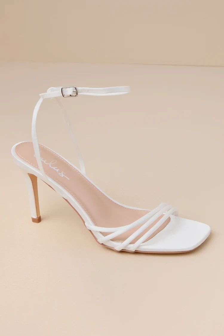 Evangelie White Satin Strappy Square-Toe High Heel Sandals | Lulus