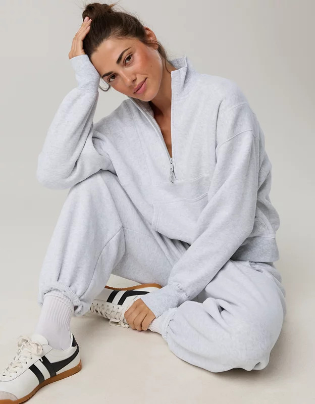 OFFLINE By Aerie Cloud Fleece Seamed Quarter Zip Sweatshirt | Aerie