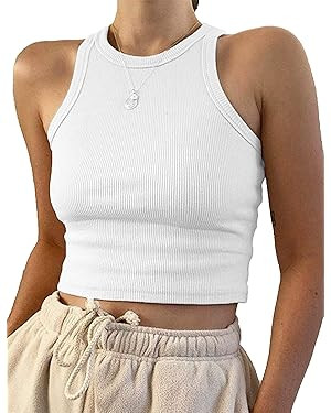 MISSACTIVER Women Basic Sleeveless Vest Crop Tank Top Casual Crew Neck Binding Crop Top | Amazon (US)