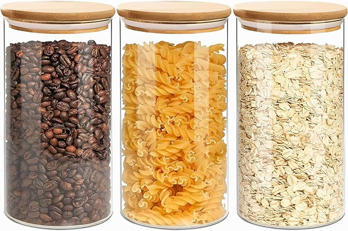 VIEWELLD 1.5 Qt Round Glass Storage Containers with Lids, Clear Food Storage Container Jar with S... | Amazon (US)
