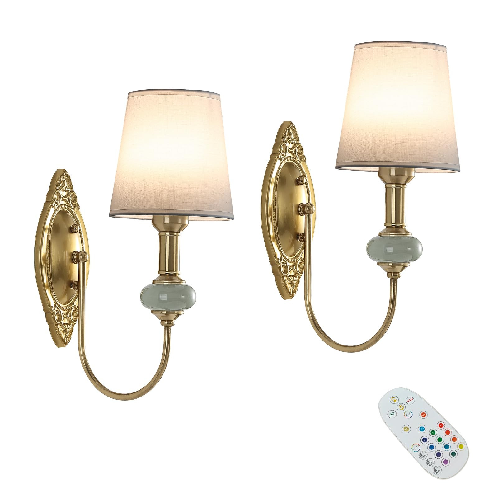 Brass Battery Operated Wall Sconces Set of 2, Wireless Rechargeable Wall Lights with Remote,15 Co... | Amazon (US)