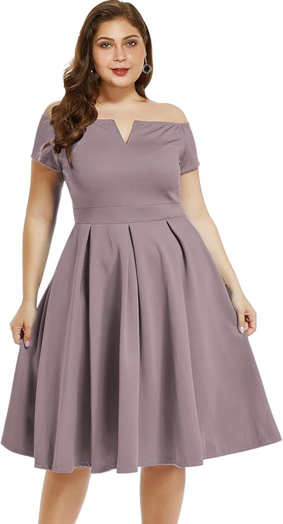 LALAGEN Women's Plus Size Vintage 1950s Party Cocktail Wedding Swing Midi Dress | Amazon (US)