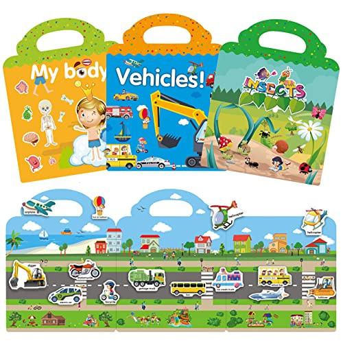 Reusable Sticker Books for Kids, Toddlers Sticker Toys, Insect Sticker Body Sticker Car Sticker for Kids, Sticker Activity Books for Toddlers, Learning Sticker Travel Toys for Boys Girls | Amazon (US)