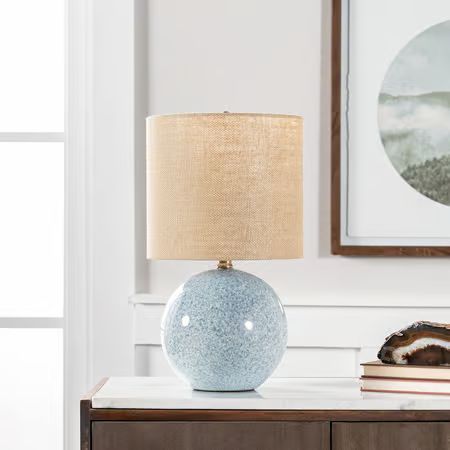 Light Blue 18-inch Ceramic Seaside Dotted Table Lamp | Rugs USA