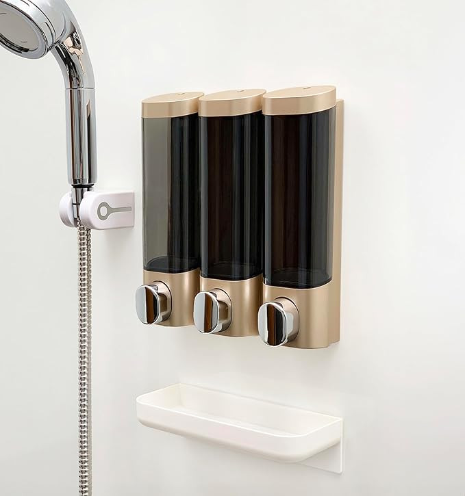 RANKADO Luxury Shower Soap Dispenser Bathroom with Tray,Drill Free Shampoo and Conditioner Dispen... | Amazon (US)