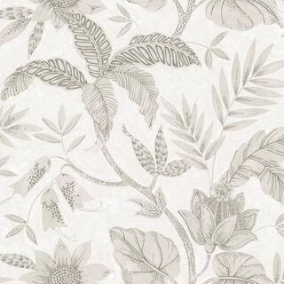 Rainforest Leaves Ivory and Daydream Gray Botanical Paper Strippable Roll (Covers 60.75 sq. ft.) | The Home Depot