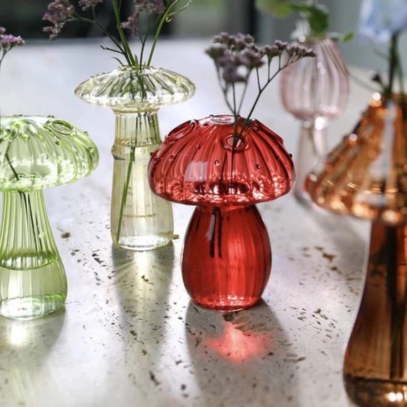 Delicate Mushroom Glass Bud Vases  Coloured Fine Glass Vase  - Etsy | Etsy (US)