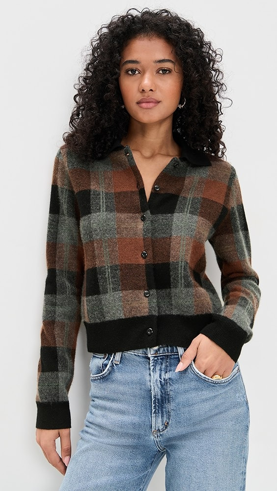 Check Plaid Cashmere Polo Cardigan | Shopbop