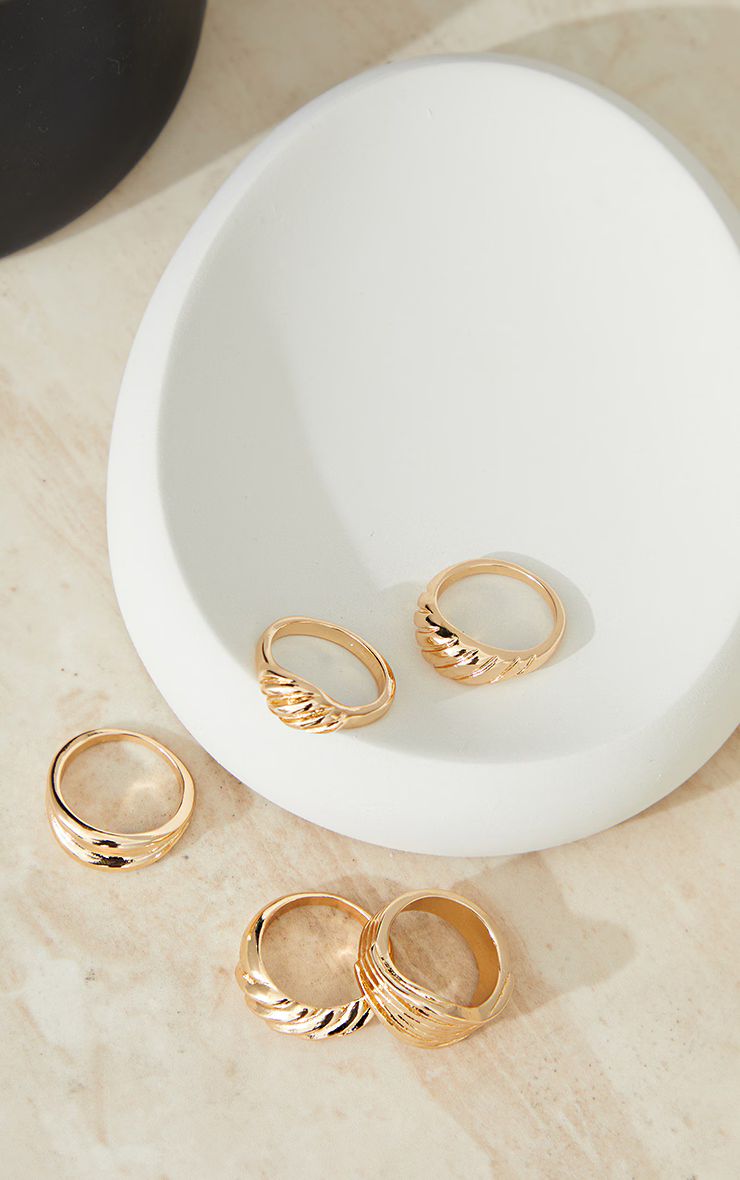 Gold Croissant Detail 5 Pack Ring Set | PrettyLittleThing US