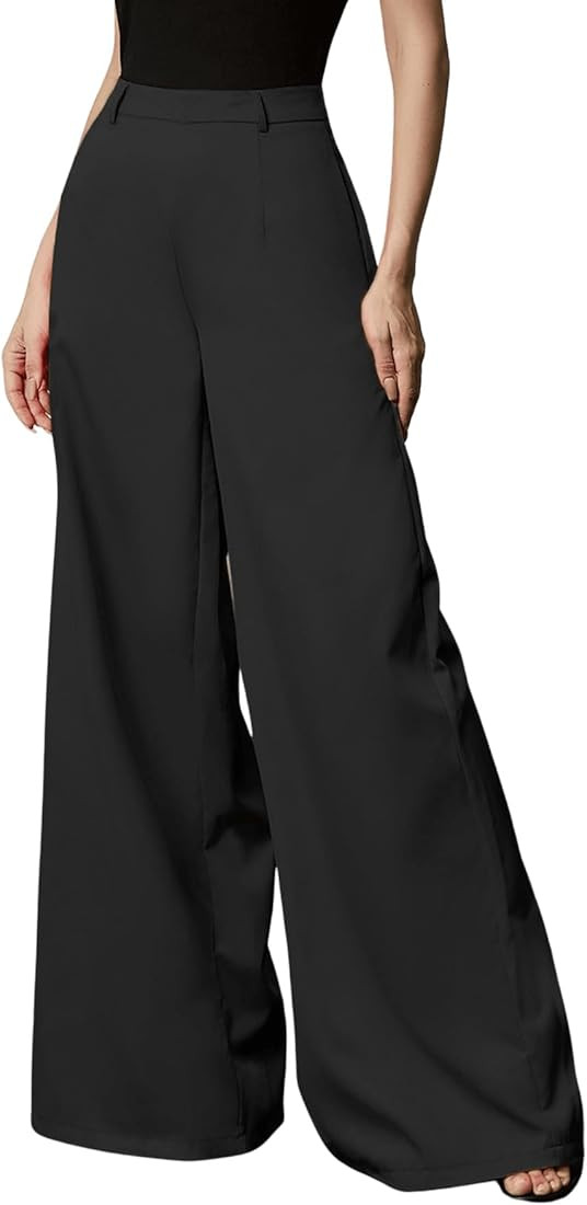 SweatyRocks Women's High Waist Wide Leg Palazzo Pants Zip Back Pant Long Trousers with Pockets | Amazon (US)