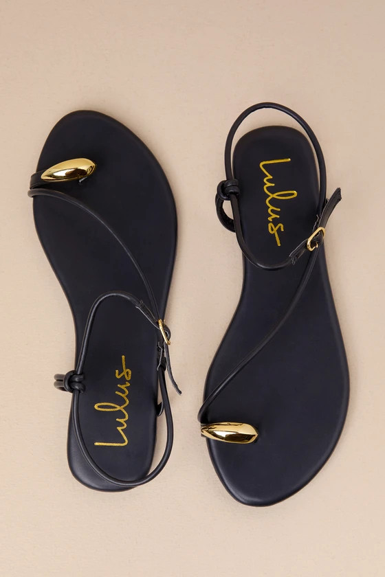 Hendron Black Flat Ankle Strap Sandals | Lulus