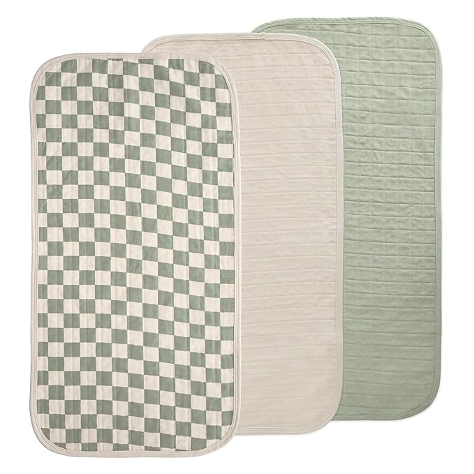 mushie Water Repellent Changing Pad Liners | Made with Organic Cotton | Set of 3 (Olive Check Com... | Amazon (US)