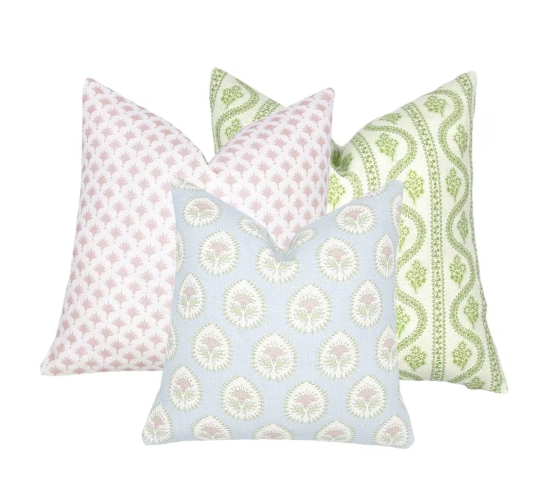 Flying Tack Collection #6 | 3 Pillow Covers | Daphne Blue & Pink | Abigail Spring Green | Palms P... | Etsy (US)