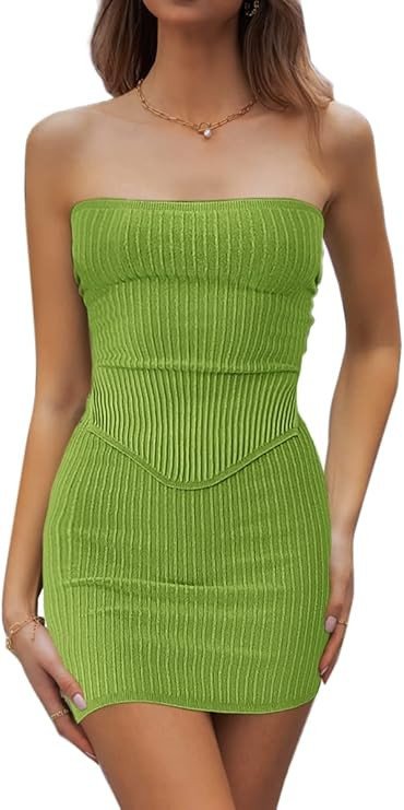 CHYRII Womens Sexy Summer Two Piece Outfits Bandeau Going Out Crop Tops Bodycon Skirt Sets Mini D... | Amazon (US)