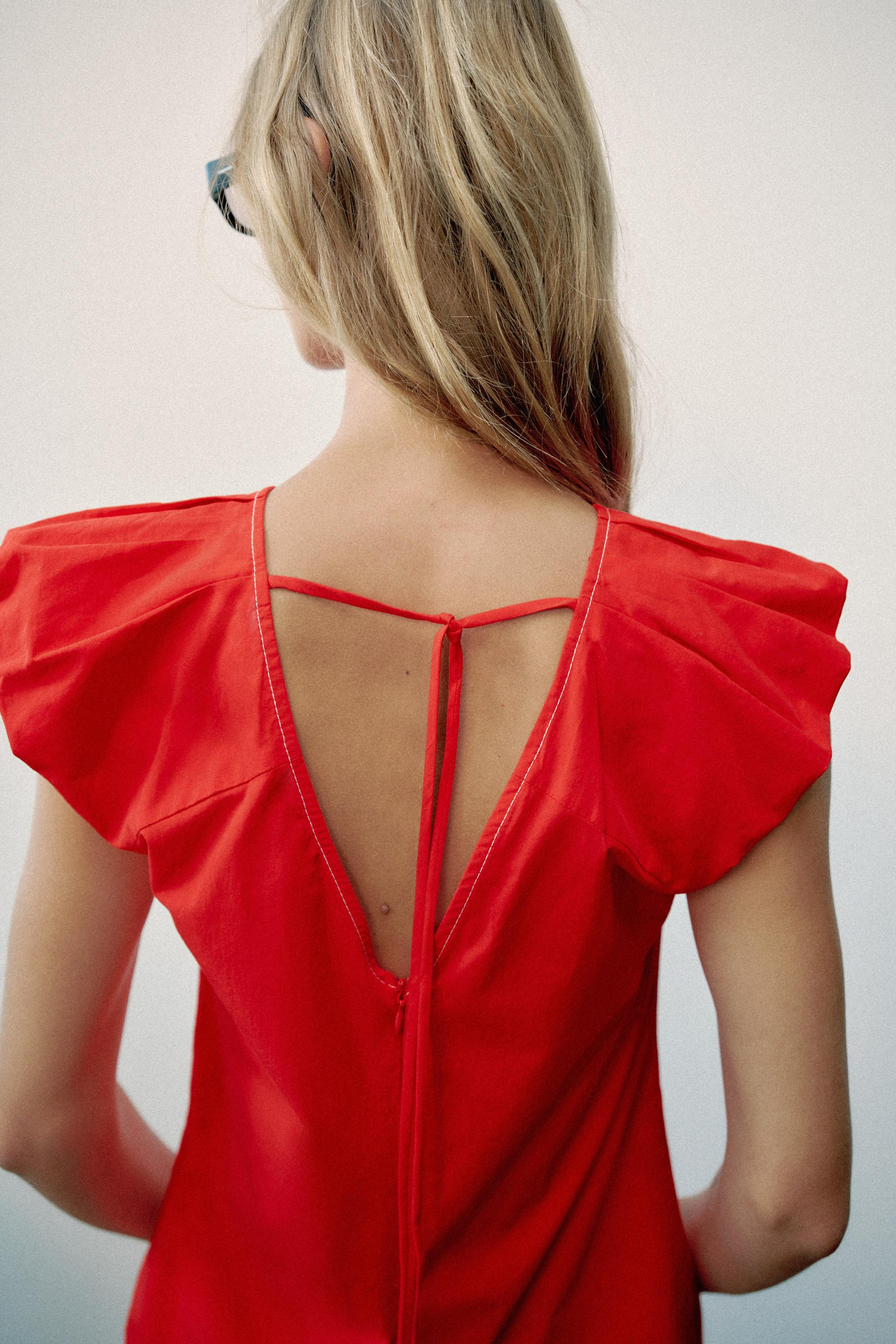 CONTRAST STITCH POPLIN TOP | Zara US