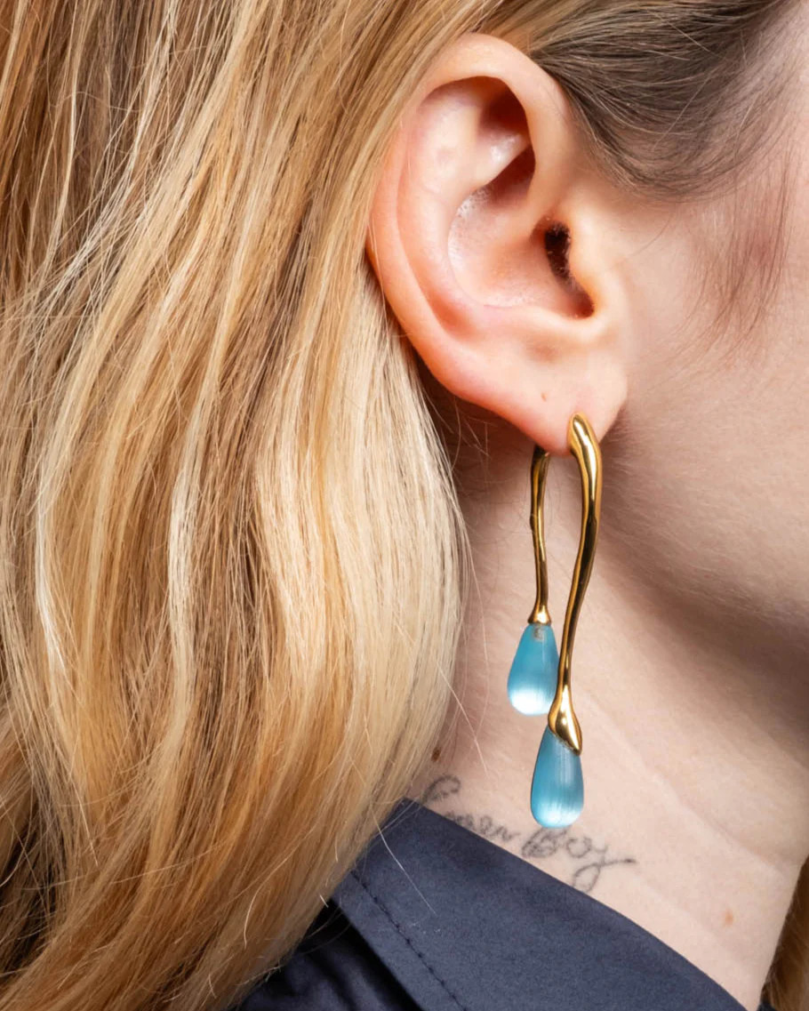 Icy Blue Lucite Gold Front Back Double Drop Earrings | Alexis Bittar | Alexis Bittar