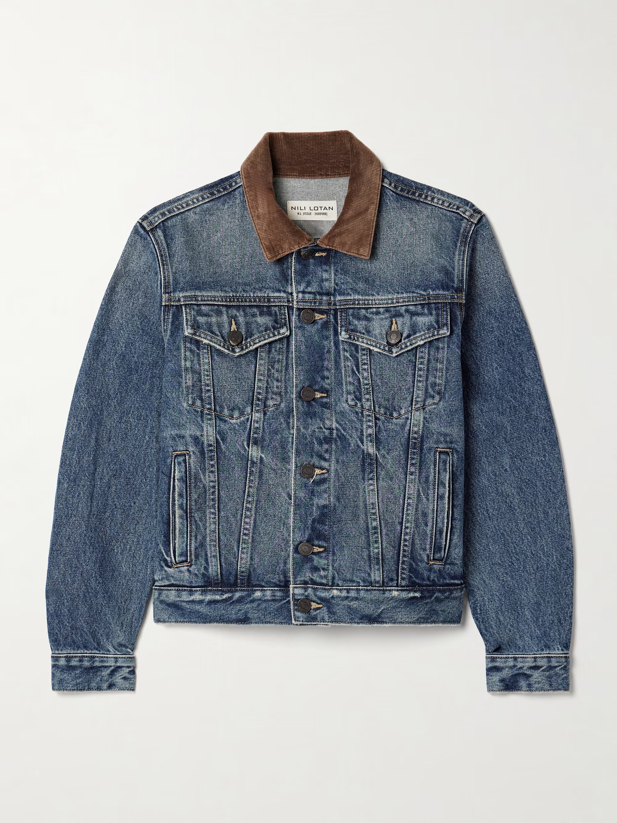 NILI LOTANChesney cotton corduroy-trimmed denim jacket | NET-A-PORTER (US)