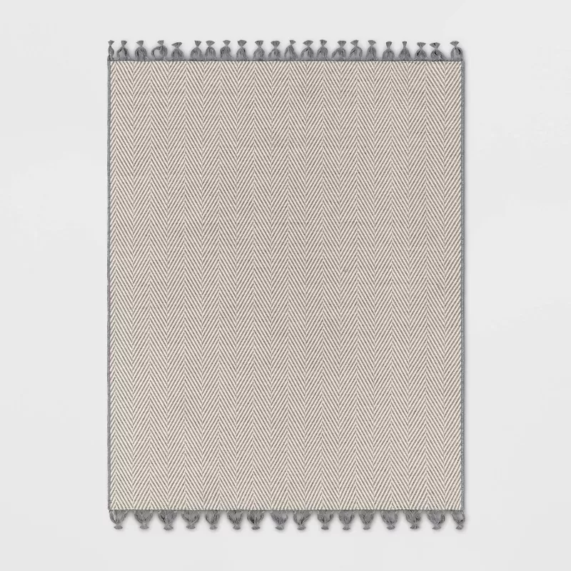 Braided Outdoor Rug With Fringe Neutral/ivory - Threshold