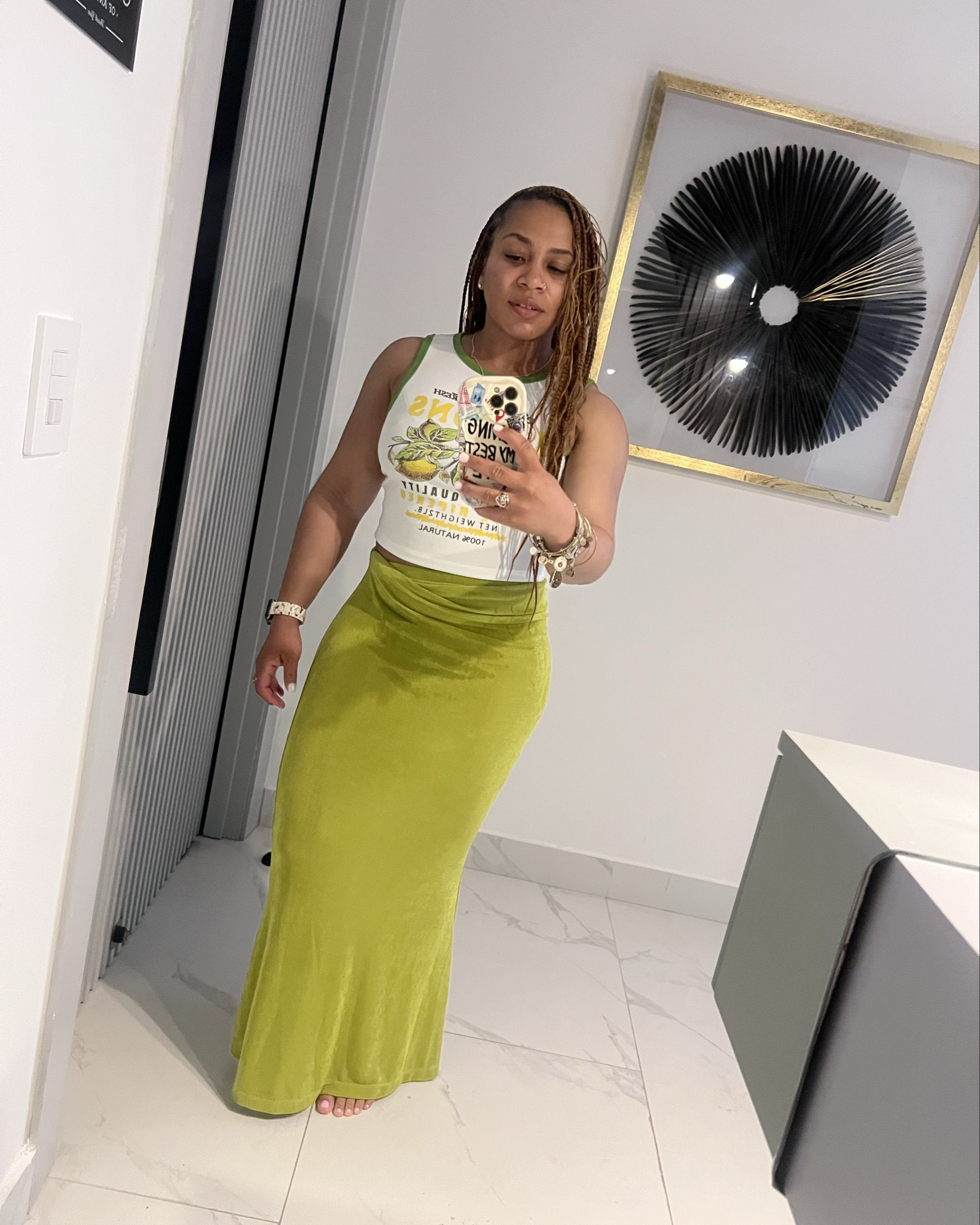 Lemon squeezed with a touch of lime 🍋 🍋‍🟩 

I wore this as a swimsuit coverup because the skirt is rad but see through. The skirt is super stretchy and very long. I had it hemmed for my height. The top and skirt fits true to size. I’m wearing a medium in the shirt and skirt. Perfect for vacation! 

#LTKFindsUnder50 #LTKStyleTip #LTKSwim