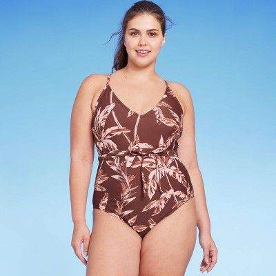Women's Wrap Waist Medium Coverage One Piece Swimsuit - Kona Sol™ Brown L | Target
