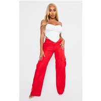 PrettyLittleThingShape Red Buckle Detail Cargo Wide Leg Pants | PrettyLittleThing US