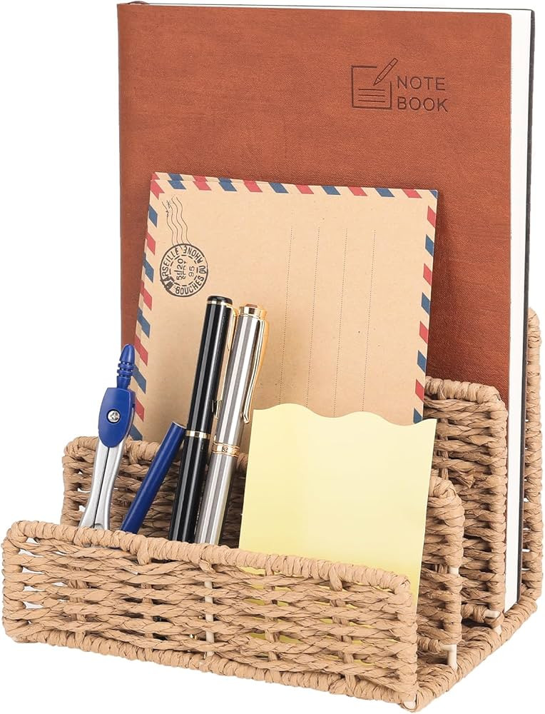 Woven Desktop Mail Organizer, Small File Letter Holder Sorter, Envelope Holder for Desk, Desk Fil... | Amazon (US)