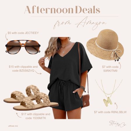 Afternoon deals include this two piece shorts and top set, woven sandals, tortoise shell sunglasses, a sun hat, and an initial necklace. 

Amazon deals, look for less, tall friendly fashion, beach outfit, resort wear, summer outfit 

#LTKstyletip #LTKfindsunder50 #LTKsalealert