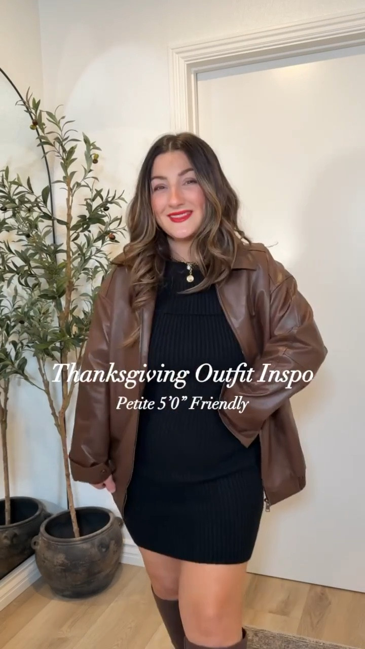Thanksgiving outfit inspo! 

Brown leather jacket size small 
Black off the shoulder mini dress small 
Wide calf boots run tts 
Necklace: code SPARKLESEASON or MIMIHOLIDAY for $ off
You can use my codes on Cupshe:
Mimi15 to enjoy 15% off sitewide on orders $65+ 
Mimi20 to enjoy 20% off sitewide on orders $109+ 

Petite fashion, holiday style, fall fashion, Cupshe 

#LTKWatchNow #LTKSeasonal #LTKHoliday