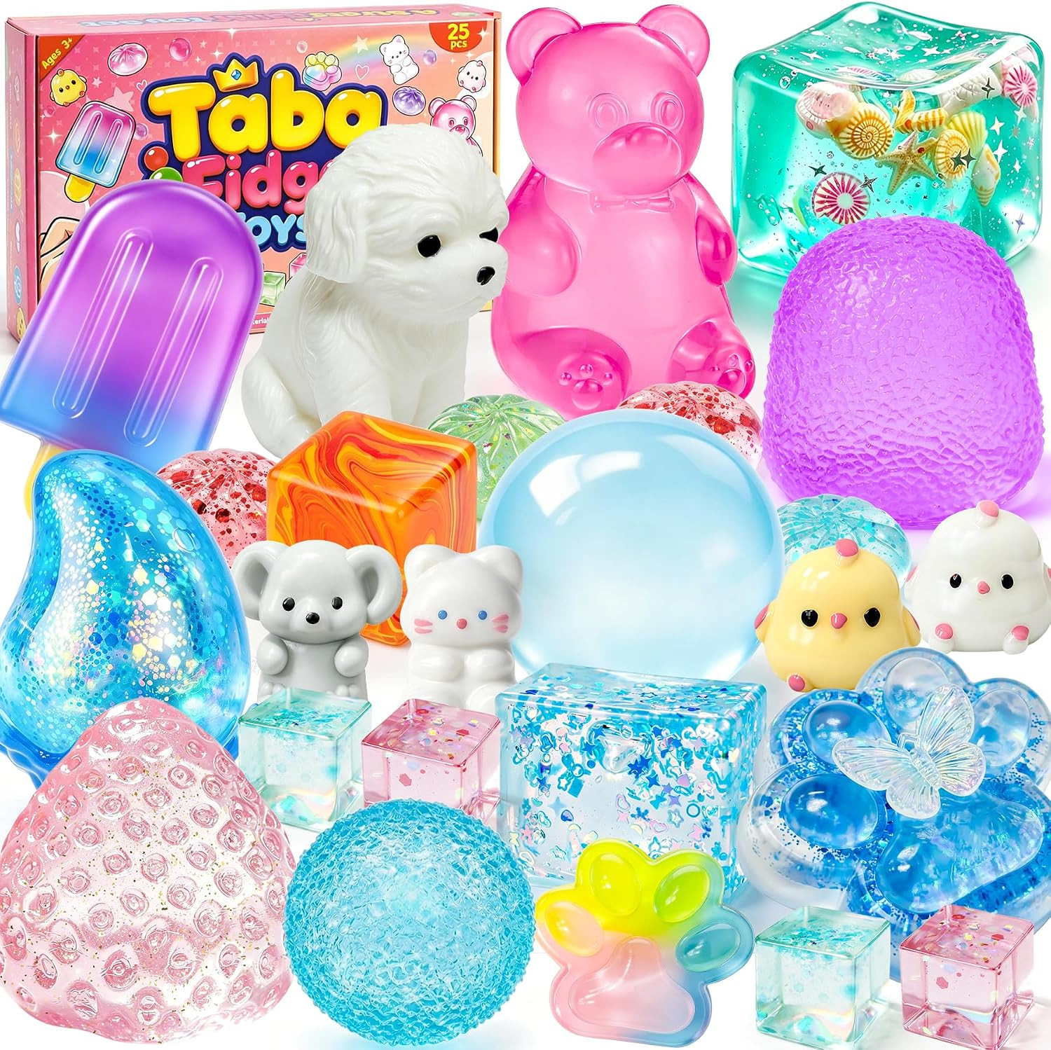 25pcs Taba Squishies Kit,Cute Squeeze Toys Box Set,Coconut Oil,Popsicles Multi Shapes Squishy Fun Box,Stress Balls for Adult, Classroom Prizes,Party Favors & Goodie Bags Stuffers for Ages 4-8 8-12 | Amazon (US)