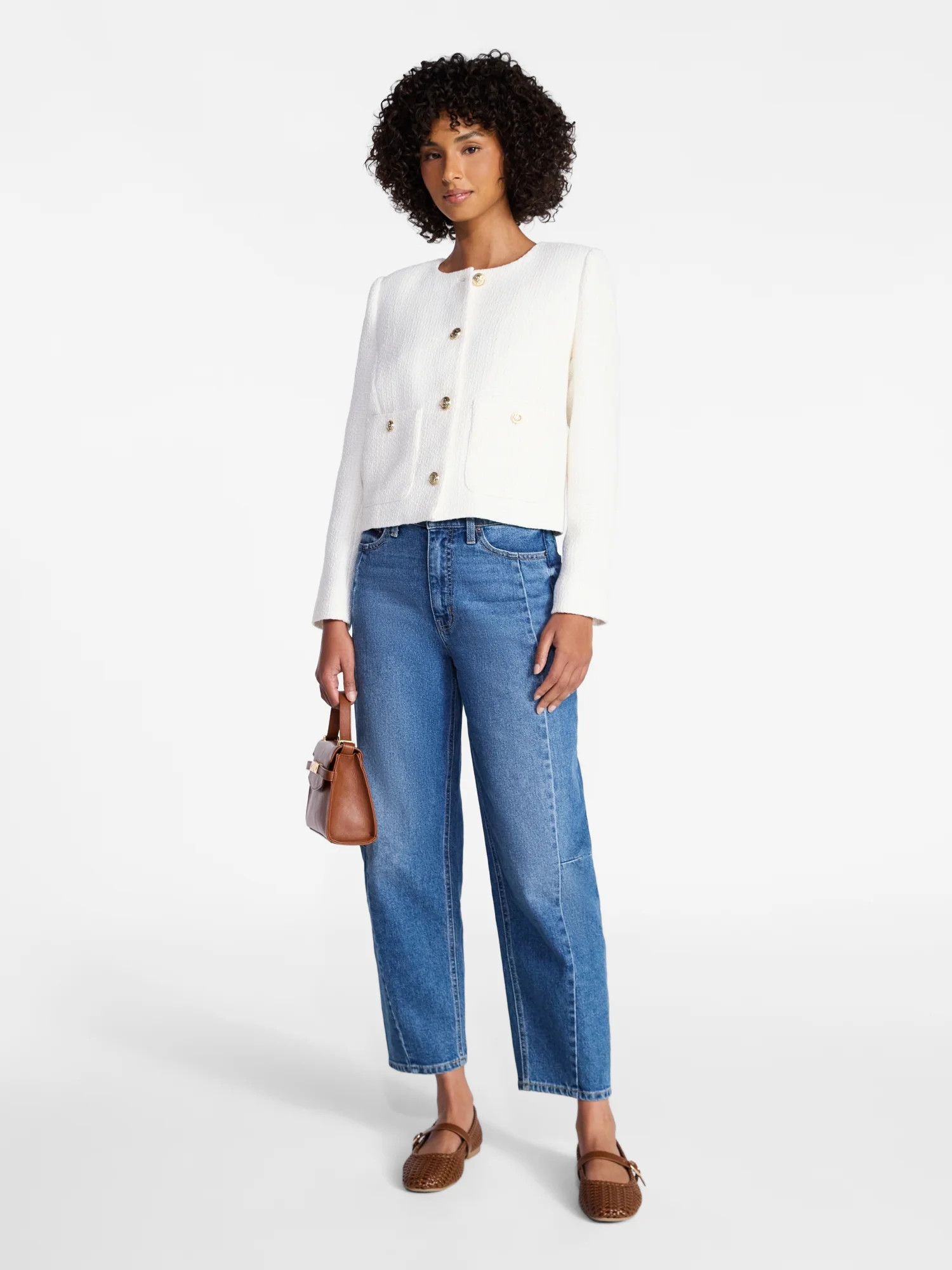 Time and Tru Women's Tweed Ladylike Blazer Jacket, Sizes XS-XXXL | Walmart (US)