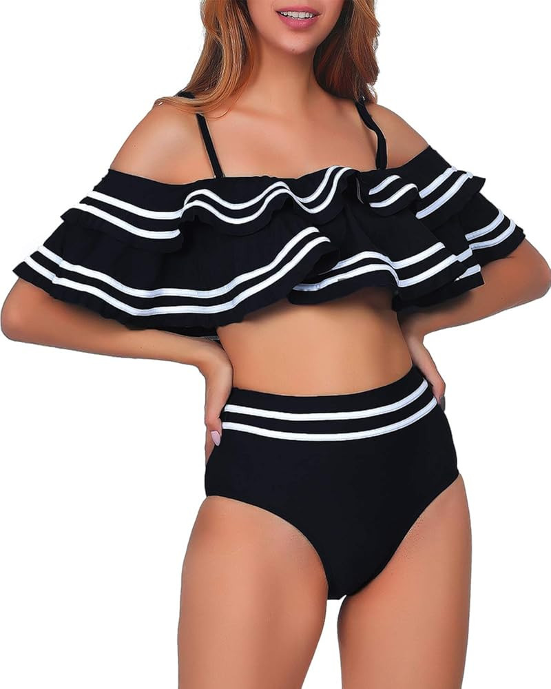 Ruffle Off Shoulder High Waisted Bikini | Amazon (US)