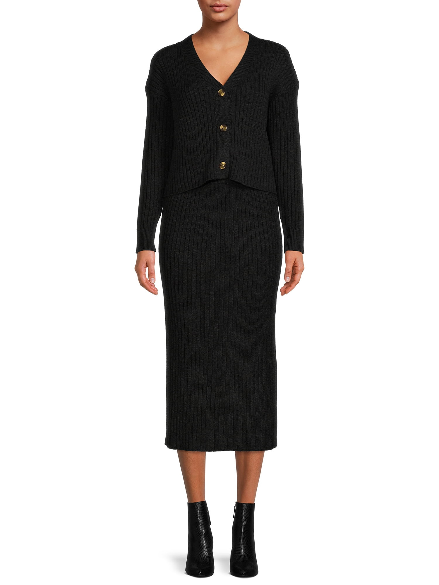 Time and Tru Women's Sweater Cardigan and Skirt Set | Walmart (US)