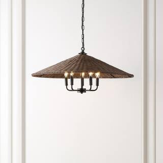 Palmera 4-Watt 5-Light Brown Pendant Light with Rattan Shade | The Home Depot