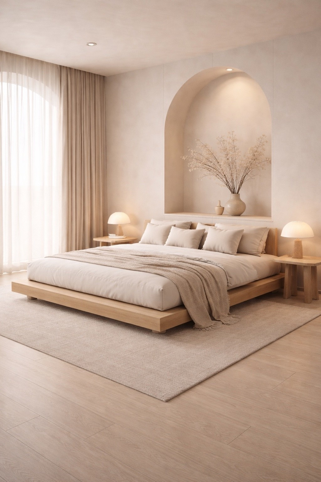 Serene Japandi-style bedroom featuring a low wooden platform bed, soft beige textiles, and warm ambient lighting. Minimalist design with natural materials creates a calm, modern, and cozy sleeping space. Perfect inspiration for neutral bedrooms, modern homes, and minimalist interior design lovers.
#japandibedroom
#modernbedroom
#neutralbedroom
#minimalistinterior
#beigeaesthetic
#woodenbed
#lowbed
#bedroominspo
#modernhome
#pinterestinterior


#LTKHome #LTKSaleAlert #LTKGiftGuide