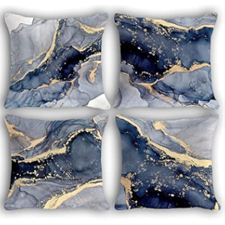 Decorative Pillow Covers, Navy Blue and Gold Marble Throw Pillow Cover,18x18 Square Blue Cushion Cov | Amazon (US)