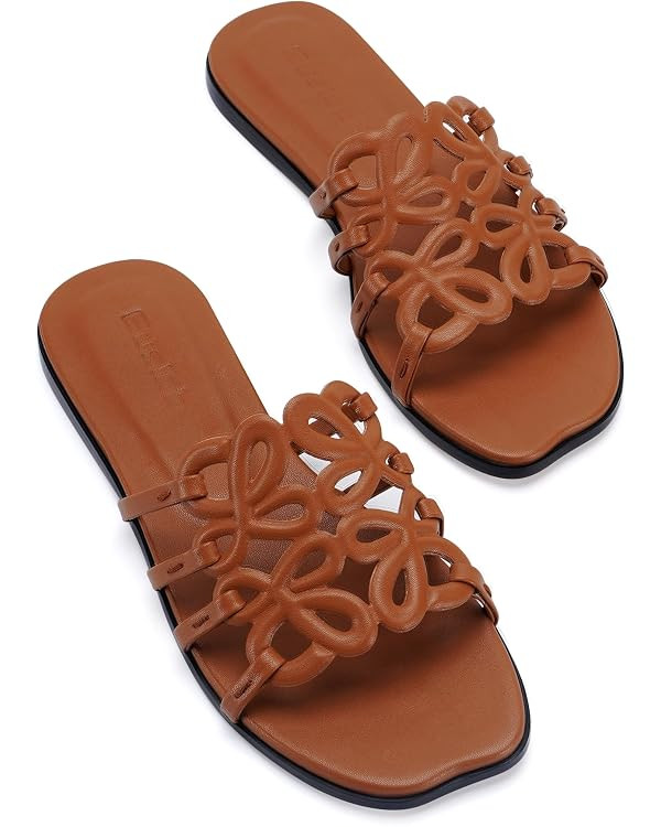Flat Sandals for Women 2026 Luxury Open Toe Dressy Slip On Sandals Comfortable Slides for Summer | Amazon (US)