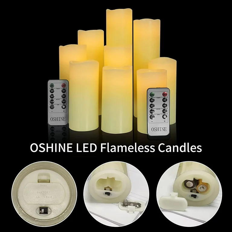 Oshine Flameless Candles 9-Pack LED Lights Battery Candles Electric Pillar Candles Ivory Real Wax... | Walmart (US)