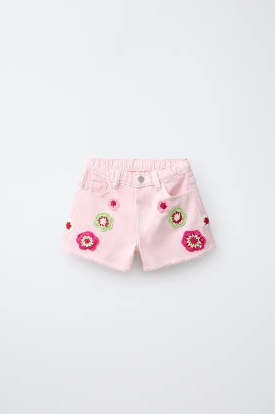 FLORAL CROCHET TWILL SHORTS | Zara US
