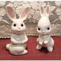 Two Vintage White Bunny Figurines | Etsy (US)