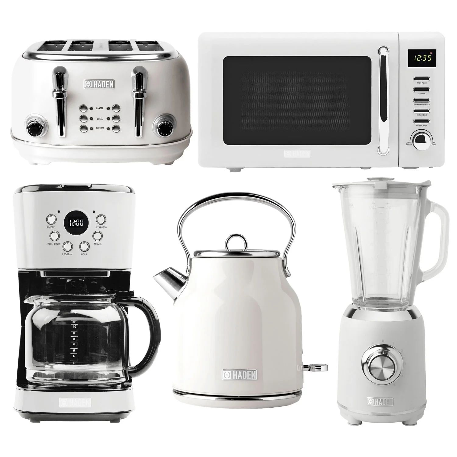 Haden Heritage Toaster, Kettle, Coffee Maker, Microwave, Blender Set, White | Walmart (US)
