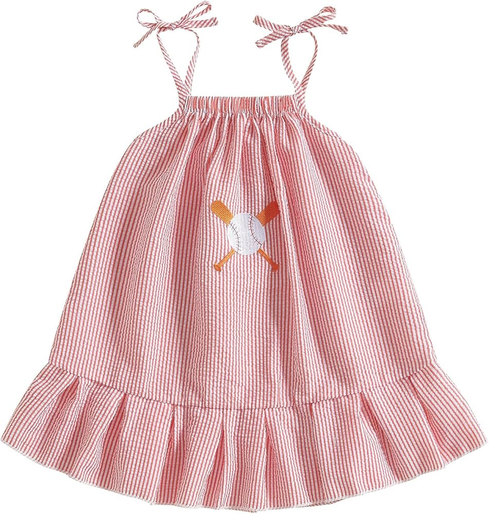 Baby Girls Sports Dress Toddler Seersucker Dress Sleeveless Baseball/Golf Embroidery Sundress Cas... | Amazon (US)