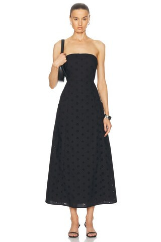Matteau Broderie Strapless Dress in Floral Broderie Black - Black. Size 5 (also in ). | FWRD 