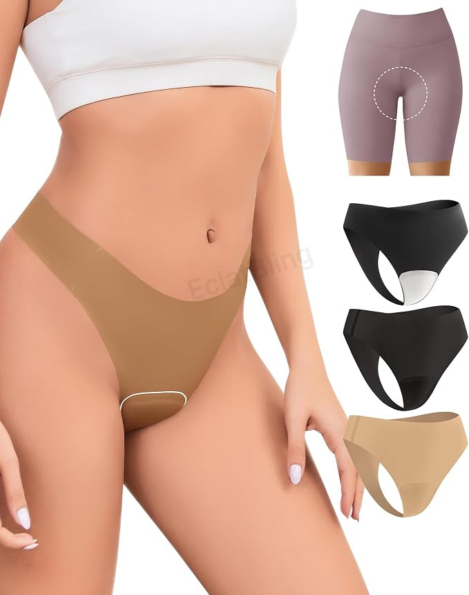 Seamless Workout Thongs for Women - No Show Womens Underwear with Wide Gusset Invisible Panties N... | Amazon (US)