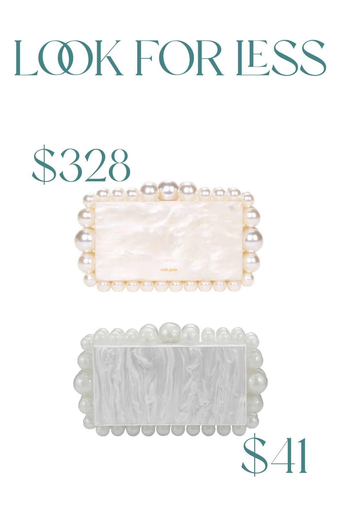 Look for less: pearl acrylic clutch. So fun for spring and summer. 

#LTKitbag #LTKfindsunder50 #LTKover40