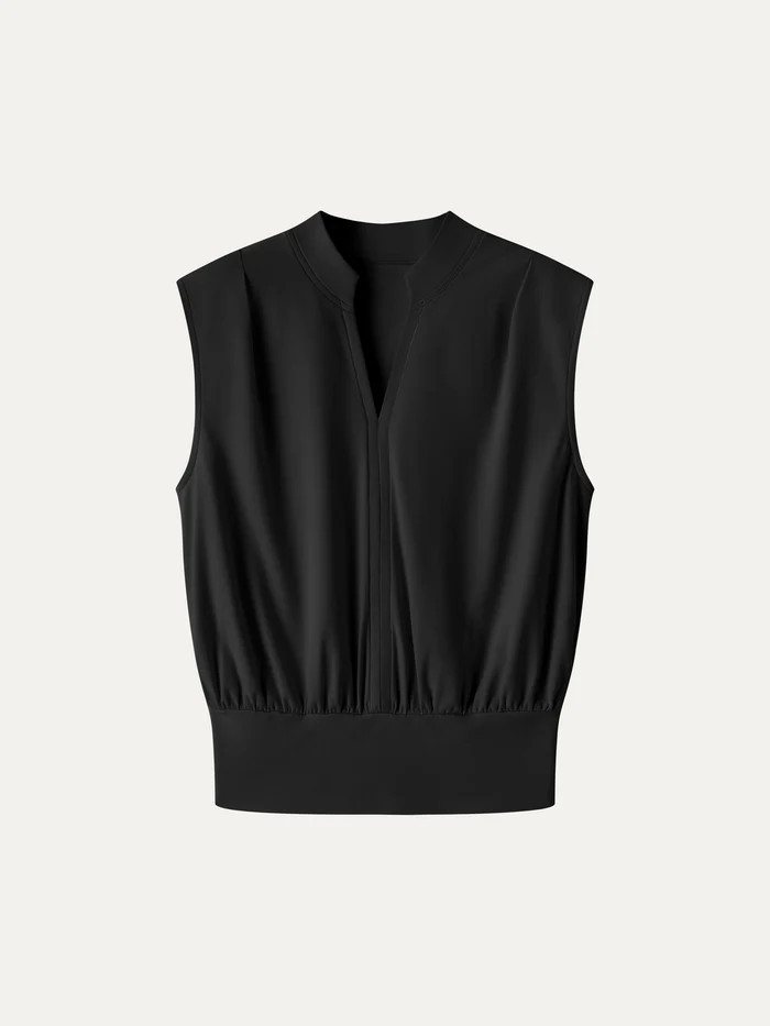 Cotton-Viscose V-neck Stand Collar Sleeveless Top | OGLmove