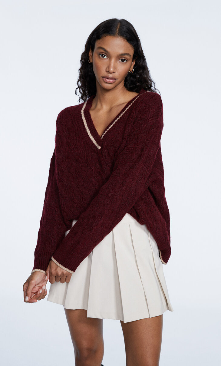 Knit varsity sweater - Women's fashion | Stradivarius United Kingdom | Stradivarius (UK)