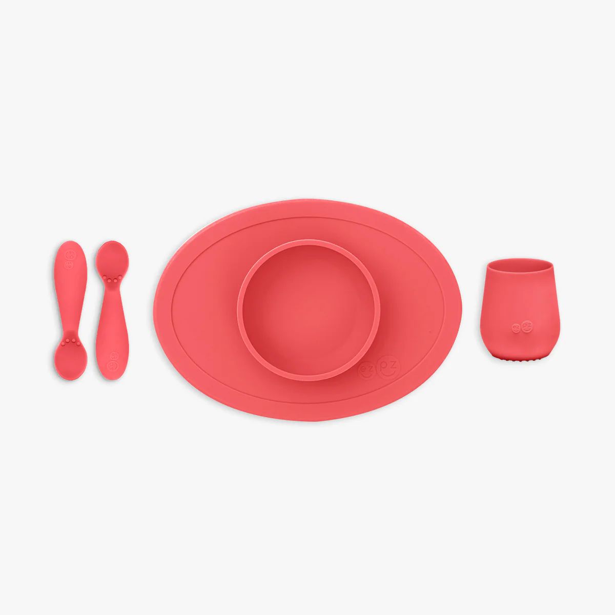 First Foods Set / Silicone Spoon, Cup & Suctioning Bowl for Infants | ezpz